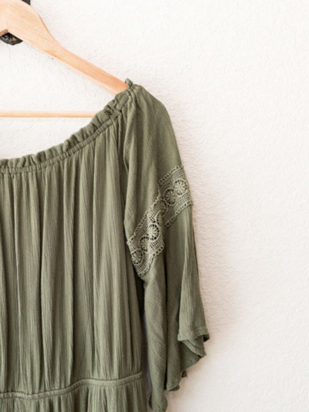 Naif Women 2X Olive Green Boho Dress Peasant Flutter Sleeve Elastic Neckline - Picture 11 of 13